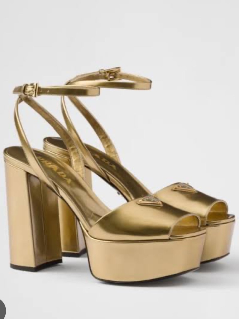 New Gold Prada metallic Platform Ankle-Strap Women's Heels